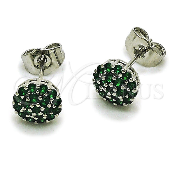 Rhodium Gold Filled Stud Earring, Flower Design, with Green Cubic Zirconia, Polished, Rhodium Finish, 02.344.0159.4