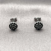 Rhodium Gold Filled Stud Earring, Flower Design, with Black Cubic Zirconia, Polished, Rhodium Finish, 02.344.0159.5
