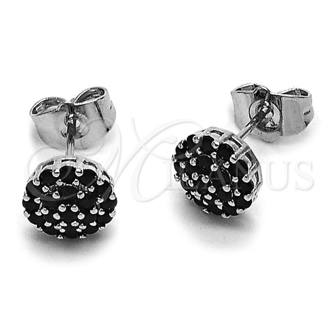 Rhodium Gold Filled Stud Earring, Flower Design, with Black Cubic Zirconia, Polished, Rhodium Finish, 02.344.0159.5