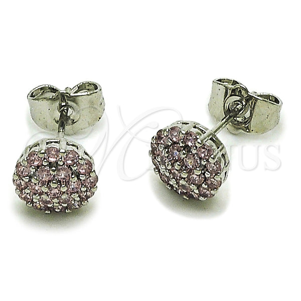 Rhodium Gold Filled Stud Earring, Flower Design, with Pink Cubic Zirconia, Polished, Rhodium Finish, 02.344.0159.7