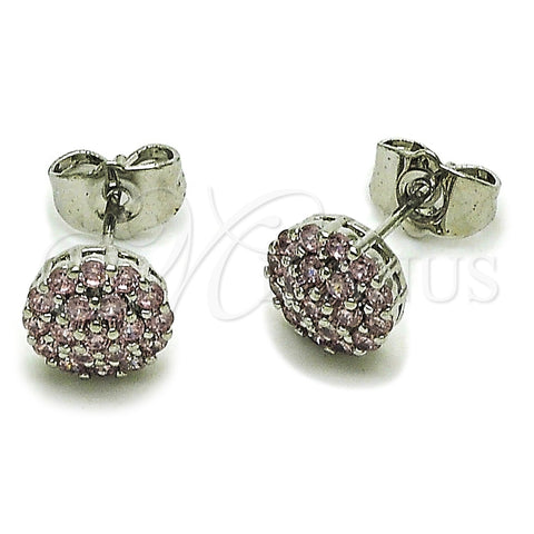 Rhodium Gold Filled Stud Earring, Flower Design, with Pink Cubic Zirconia, Polished, Rhodium Finish, 02.344.0159.7