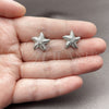 Rhodium Gold Filled Stud Earring, Star Design, with White Micro Pave and White Cubic Zirconia, Polished, Rhodium Finish, 02.344.0099.1