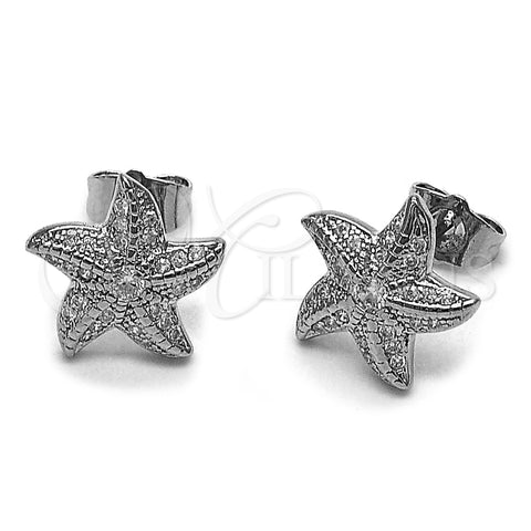 Rhodium Gold Filled Stud Earring, Star Design, with White Micro Pave and White Cubic Zirconia, Polished, Rhodium Finish, 02.344.0099.1