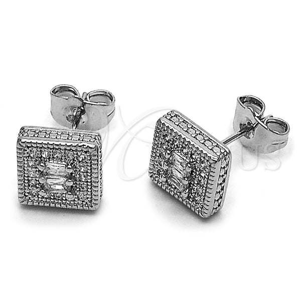 Rhodium Gold Filled Stud Earring, Cluster Design, with White Cubic Zirconia and White Micro Pave, Polished, Rhodium Finish, 02.344.0236
