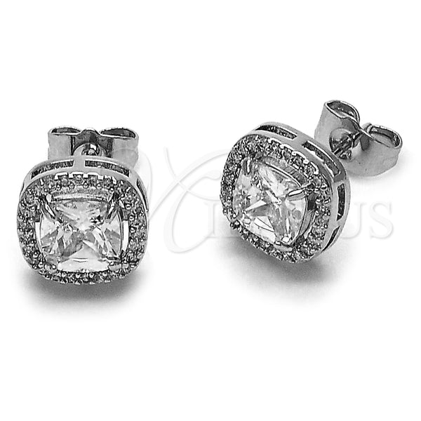 Rhodium Gold Filled Stud Earring, Cluster Design, with White Cubic Zirconia and White Micro Pave, Polished, Rhodium Finish, 02.344.0237