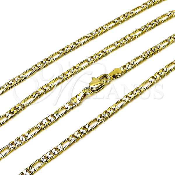 Oro Laminado Basic Necklace, Gold Filled Style Figaro Design, Polished, Two Tone, 5.222.017.1.22 (0.80 Gauge, 03 MM Thickness, 22 Inches Length)