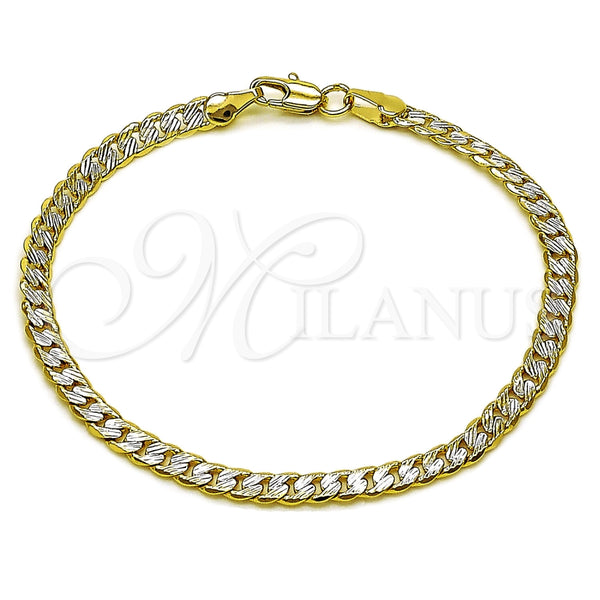 Oro Laminado Basic Bracelet, Gold Filled Style Curb Design, Diamond Cutting Finish, Two Tone, 04.297.0001.08 (Thickness, 8 Inches Length)