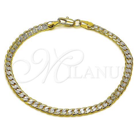 Oro Laminado Basic Bracelet, Gold Filled Style Curb Design, Diamond Cutting Finish, Two Tone, 04.297.0001.08 (Thickness, 8 Inches Length)