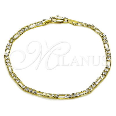Oro Laminado Basic Bracelet, Gold Filled Style Figaro Design, Diamond Cutting Finish, Two Tone, 04.297.0002.08 for wholesale, main product view