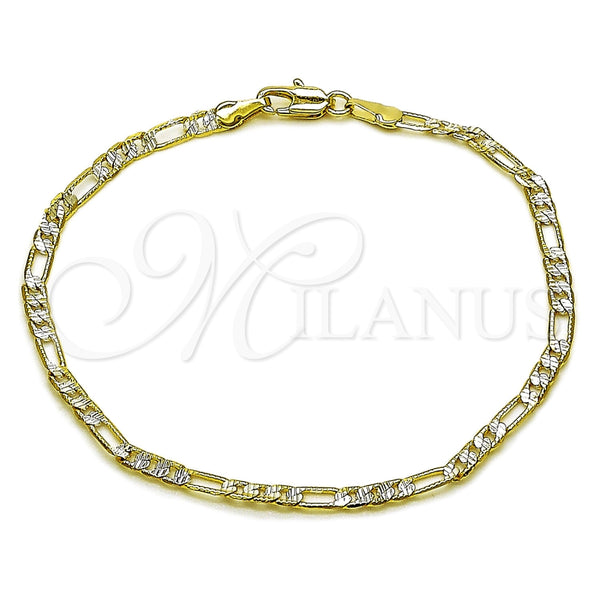 Oro Laminado Basic Bracelet, Gold Filled Style Figaro Design, Diamond Cutting Finish, Two Tone, 04.297.0002.08 (03 MM Thickness, 8 Inches Length)