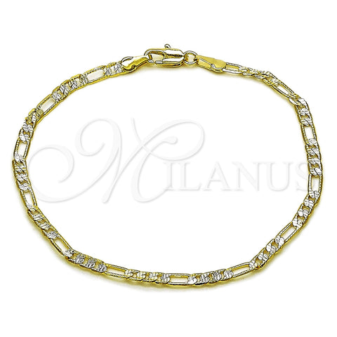 Oro Laminado Basic Bracelet, Gold Filled Style Figaro Design, Diamond Cutting Finish, Two Tone, 04.297.0002.08 (03 MM Thickness, 8 Inches Length)
