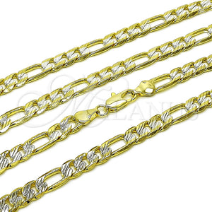 Oro Laminado Fancy Necklace, Gold Filled Style Figaro Design, Diamond Cutting Finish, Two Tone, 04.297.0004.28 (Thickness, 28 Inches Length)