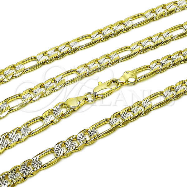 Oro Laminado Fancy Necklace, Gold Filled Style Figaro Design, Diamond Cutting Finish, Two Tone, 04.297.0004.28 (Thickness, 28 Inches Length)