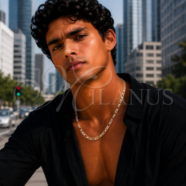 Oro Laminado Basic Necklace, Gold Filled Style Figaro and Mariner Design, Diamond Cutting Finish, Two Tone, 04.297.0005.24 (Thickness, 24 Inches Length)