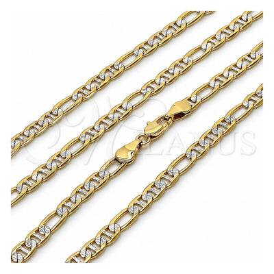 Oro Laminado Basic Necklace, Gold Filled Style Figaro and Mariner Design, Diamond Cutting Finish, Two Tone, 04.297.0005.24 (Thickness, 24 Inches Length)