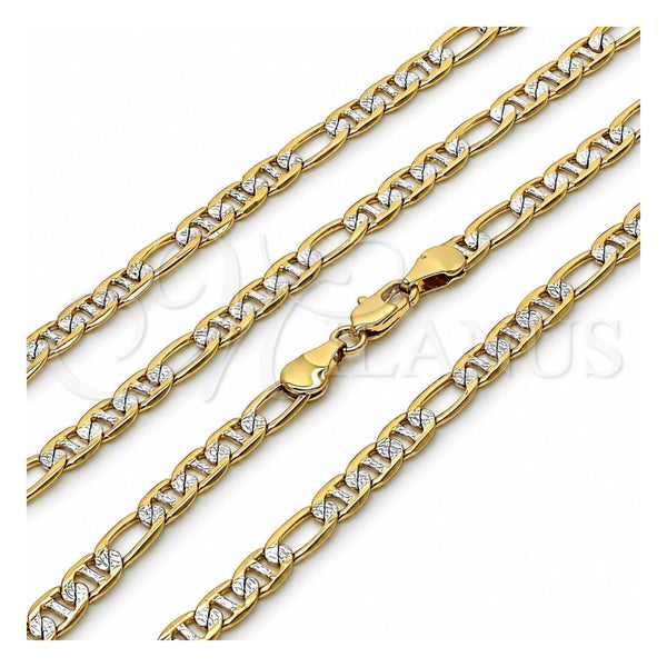 Oro Laminado Basic Necklace, Gold Filled Style Figaro and Mariner Design, Diamond Cutting Finish, Two Tone, 04.297.0005.24 (Thickness, 24 Inches Length)