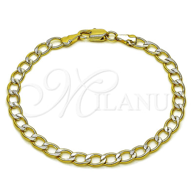 Oro Laminado Basic Bracelet, Gold Filled Style Miami Cuban Design, Diamond Cutting Finish, Two Tone for wholesale, main product view