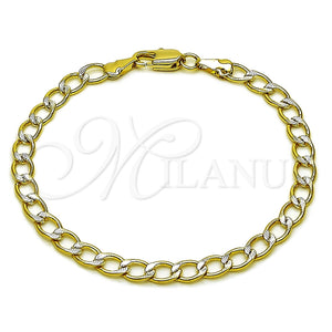 Oro Laminado Basic Bracelet, Gold Filled Style Miami Cuban Design, Diamond Cutting Finish, Two Tone, 04.297.0006.08 (Thickness, 8 Inches Length)