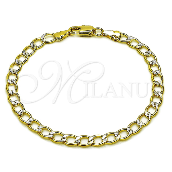 Oro Laminado Basic Bracelet, Gold Filled Style Miami Cuban Design, Diamond Cutting Finish, Two Tone, 04.297.0006.08 (Thickness, 8 Inches Length)