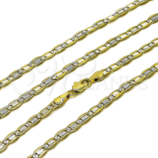 Oro Laminado Basic Necklace, Gold Filled Style Mariner Design, Diamond Cutting Finish, Two Tone, 04.297.0007.22 (Thickness, 22 Inches Length)