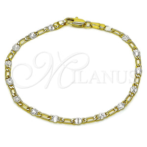 Oro Laminado Fancy Bracelet, Gold Filled Style Figaro Design, Diamond Cutting Finish, Two Tone, 04.297.0008.08 (03 MM Thickness, 8 Inches Length)