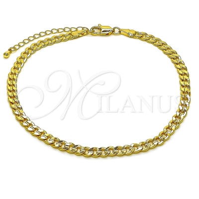 Oro Laminado Basic Anklet, Gold Filled Style Concave Cuban Design, Polished, Golden Finish, 04.213.0356.10 (120 Gauge, Thickness, 10 Inches Length)