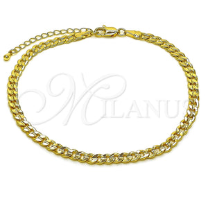 Oro Laminado Basic Anklet, Gold Filled Style Concave Cuban Design, Polished, Golden Finish, 04.213.0356.10 (120 Gauge, Thickness, 10 Inches Length)
