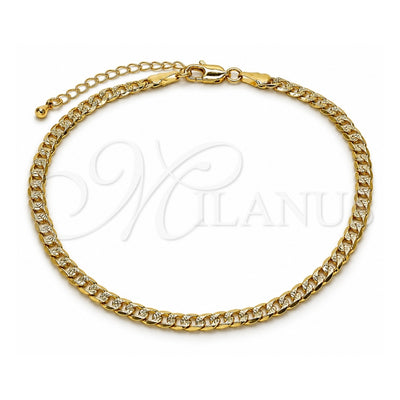 Oro Laminado Basic Anklet, Gold Filled Style Curb Design, Diamond Cutting Finish, Golden Finish, 04.319.0018.10 (100 Gauge, Thickness, 10 Inches Length)