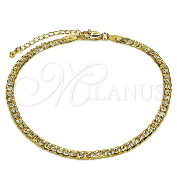 Oro Laminado Basic Anklet, Gold Filled Style Curb Design, Diamond Cutting Finish, Golden Finish, 04.319.0018.10 (100 Gauge, Thickness, 10 Inches Length)