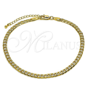 Oro Laminado Basic Anklet, Gold Filled Style Curb Design, Diamond Cutting Finish, Golden Finish, 04.319.0018.10 (100 Gauge, Thickness, 10 Inches Length)