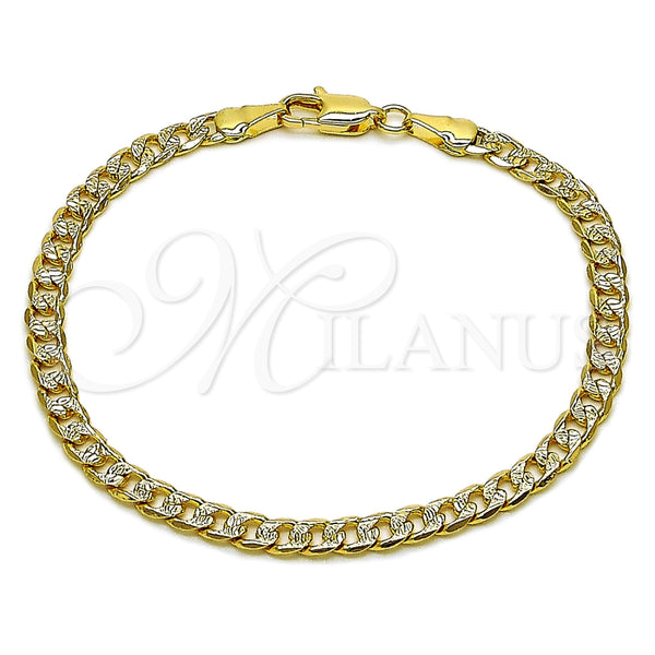 Oro Laminado Basic Bracelet, Gold Filled Style Curb Design, Diamond Cutting Finish, Golden Finish, 04.319.0018.07 (100 Gauge, Thickness, 8 Inches Length)