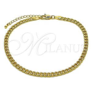 Oro Laminado Basic Anklet, Gold Filled Style Miami Cuban Design, Polished, Golden Finish, 04.319.0019.10 (120 Gauge, Thickness, 10 Inches Length)
