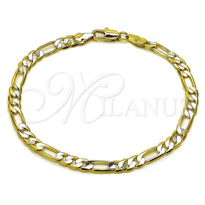 Oro Laminado Basic Bracelet, Gold Filled Style Figaro Design, Polished, Two Tone, 5.222.014.1.09 (140 Gauge, 05 MM Thickness, 9 Inches Length)