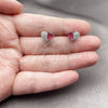 Rhodium Gold Filled Stud Earring, Heart and Teardrop Design, with Ruby Cubic Zirconia and White Micro Pave, Polished, Rhodium Finish, 02.260.0036