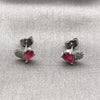 Rhodium Gold Filled Stud Earring, Heart and Teardrop Design, with Ruby Cubic Zirconia and White Micro Pave, Polished, Rhodium Finish, 02.260.0036