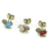 Rhodium Gold Filled Stud Earring, Heart and Teardrop Design, with Light Turquoise Cubic Zirconia and White Micro Pave, Polished, Rhodium Finish, 02.260.0036.1