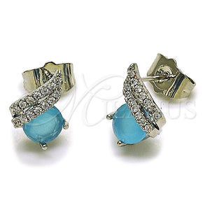 Rhodium Gold Filled Stud Earring, with Light Turquoise Cubic Zirconia and White Micro Pave, Polished, Rhodium Finish, 02.260.0037