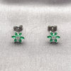 Rhodium Gold Filled Stud Earring, Flower Design, with Green and White Cubic Zirconia, Polished, Rhodium Finish, 02.260.0038.1