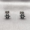 Rhodium Gold Filled Stud Earring, Flower Design, with Black and White Cubic Zirconia, Polished, Rhodium Finish, 02.260.0038.2
