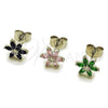 Rhodium Gold Filled Stud Earring, Flower Design, with Black and White Cubic Zirconia, Polished, Rhodium Finish, 02.260.0038.2