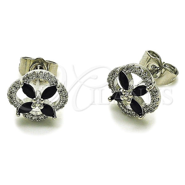 Rhodium Gold Filled Stud Earring, Four-leaf Clover Design, with Black Cubic Zirconia, Polished, Rhodium Finish, 02.260.0039