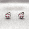 Rhodium Gold Filled Stud Earring, Four-leaf Clover Design, with Ruby and White Cubic Zirconia, Polished, Rhodium Finish, 02.260.0039.1