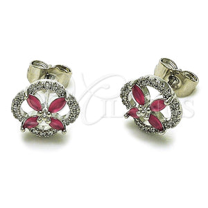 Rhodium Gold Filled Stud Earring, Four-leaf Clover Design, with Ruby and White Cubic Zirconia, Polished, Rhodium Finish, 02.260.0039.1