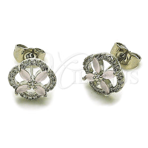 Rhodium Gold Filled Stud Earring, Four-leaf Clover Design, with Rose Water Opal and White Cubic Zirconia, Polished, Rhodium Finish, 02.260.0039.2