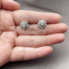 Rhodium Gold Filled Stud Earring, Flower and Cluster Design, with White Cubic Zirconia, Polished, Rhodium Finish, 02.260.0040