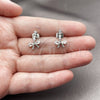 Rhodium Gold Filled Stud Earring, Bow Design, with White Cubic Zirconia, Polished, Rhodium Finish, 02.260.0041