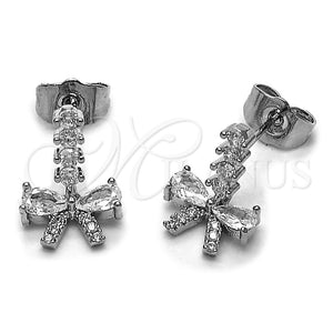 Rhodium Gold Filled Stud Earring, Bow Design, with White Cubic Zirconia, Polished, Rhodium Finish, 02.260.0041