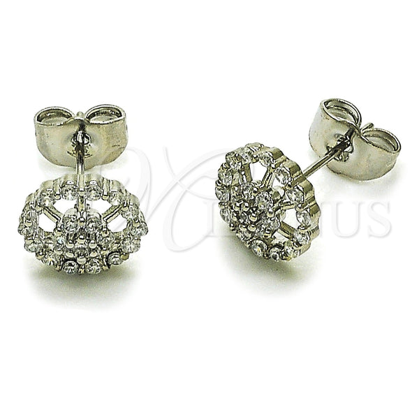 Rhodium Gold Filled Stud Earring, Flower Design, with White Cubic Zirconia, Polished, Rhodium Finish, 02.260.0042