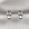 Rhodium Gold Filled Stud Earring, Bow and Baguette Design, with White Cubic Zirconia, Polished, Rhodium Finish, 02.260.0044