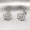 Rhodium Gold Filled Stud Earring, Flower Design, with White Cubic Zirconia, Polished, Rhodium Finish, 02.260.0045